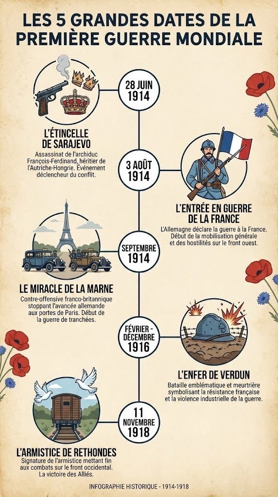 Infographie | Les 5 grandes dates de la 1ère guerre mondiale